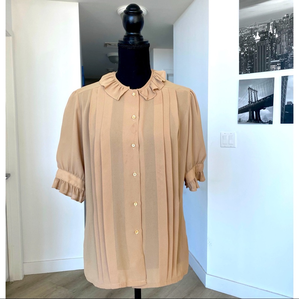 Oscar de la Renta Sport Tan Ruffle Shirt